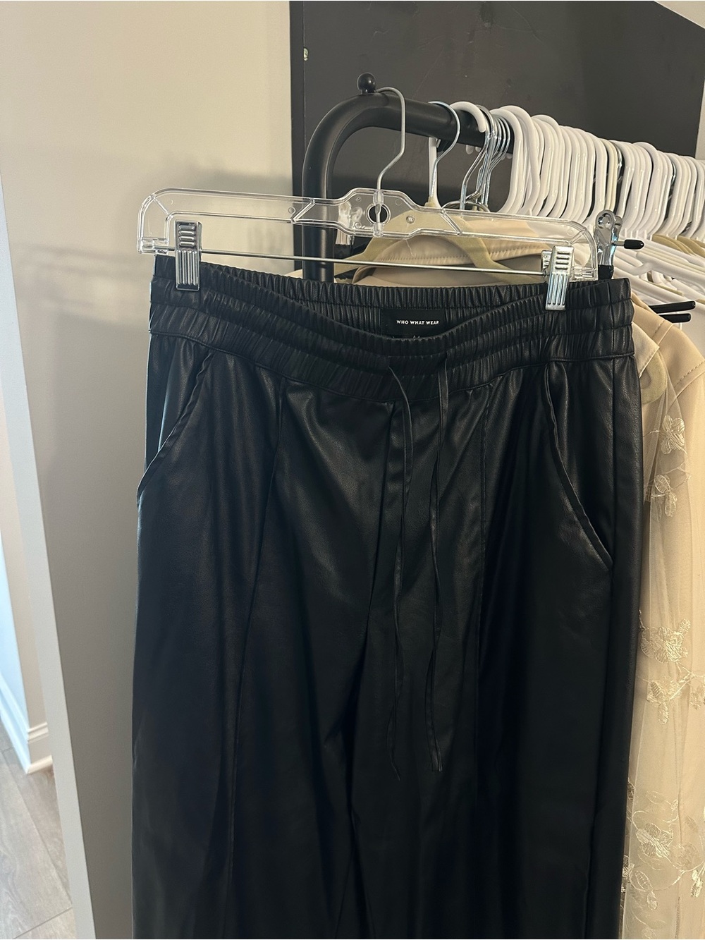 Who What Wear Black Leather Wide Leg Pants